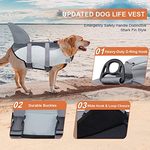EMUST - Chaleco salvavidas/traje de baño de seguridad con diseño de tiburón, tejido antidesgarro con asa de rescate para perros pequeños, medianos y grandes, para piscina, playa, barcos