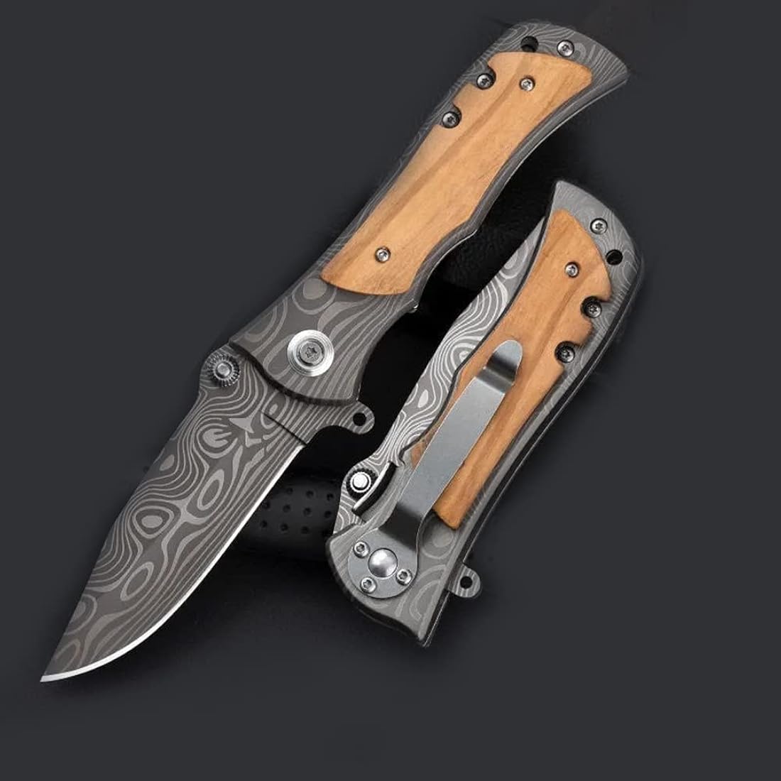 Cuchillo de bolsillo plegable con acero inoxidable gris