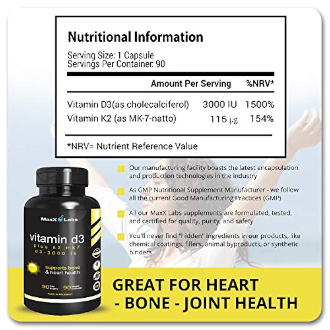Suplemento Vitamina D3 con Vitamina K2