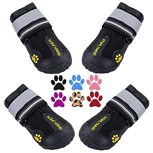QUMY - Botas impermeables para perros, con tiras reflectantes, suela antideslizante y rugosa, juego de 4 unidades