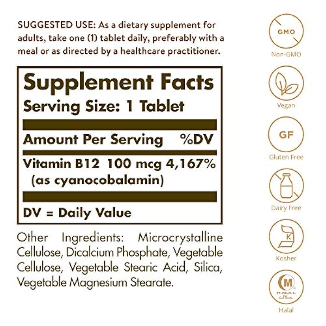 Solgar - Vitamina B12, 100 mcg, 100 tabletas