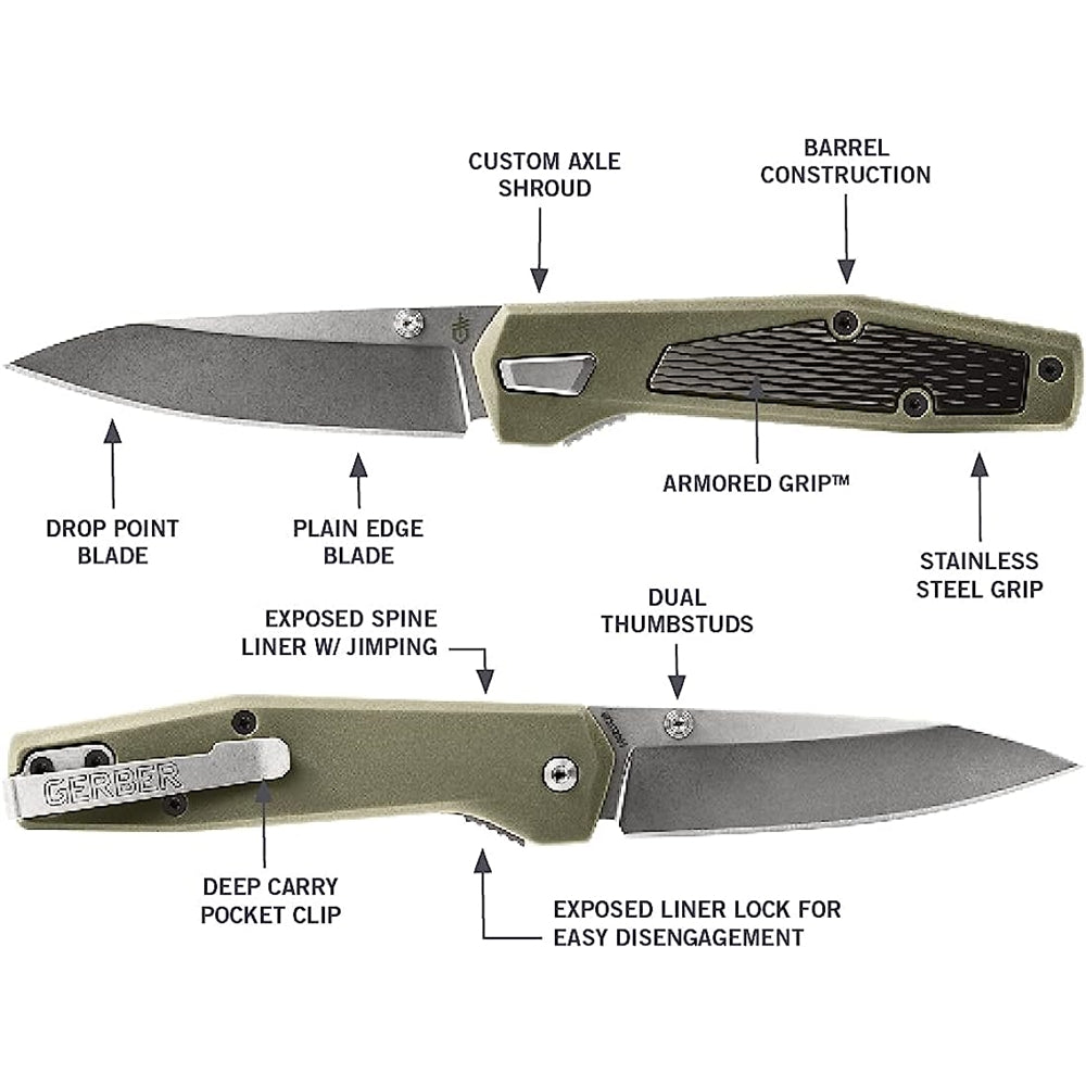 Cuchillo de bolsillo fusible hoja de borde plano salvia