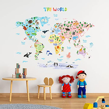 Pegatinas de pared de mapa del mundo para niños DECOWALL