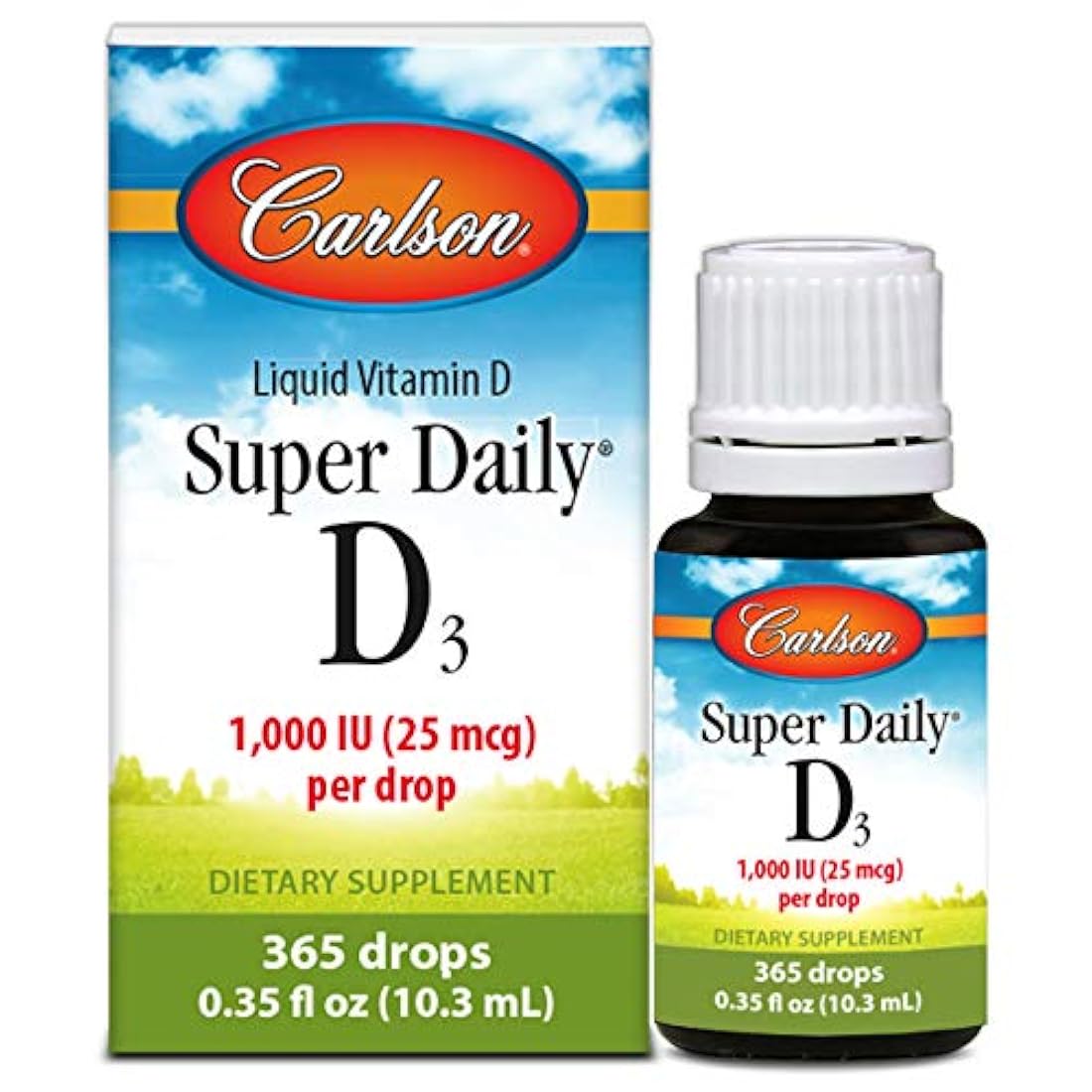 Carlson Super Daily D3, gotas de vitamina D, 1.000 UI (25 mcg) por gota, suministro de 1 año, líquido de vitamina D3, salud cardíaca e inmune, vegetariano, gotas de vitamina D3 líquida, sin sabor, 365 gotas