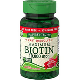 Biotin 10000mcg | 120 comprimidos de disolución rápida | Máxima fuerza | Suplemento para piel y uñas del cabello | Sabor natural de bayas | Vegetariano, sin OMG, sin gluten | por Nature 's Truth