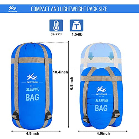 BESTEAM Saco de dormir ultraligero para clima cálido, 75 pulgadas de largo x 30 pulgadas de ancho, camping al aire libre, mochila y senderismo, apto para niños, adolescentes y adultos, primavera, verano y otoño, impermeable y compacto