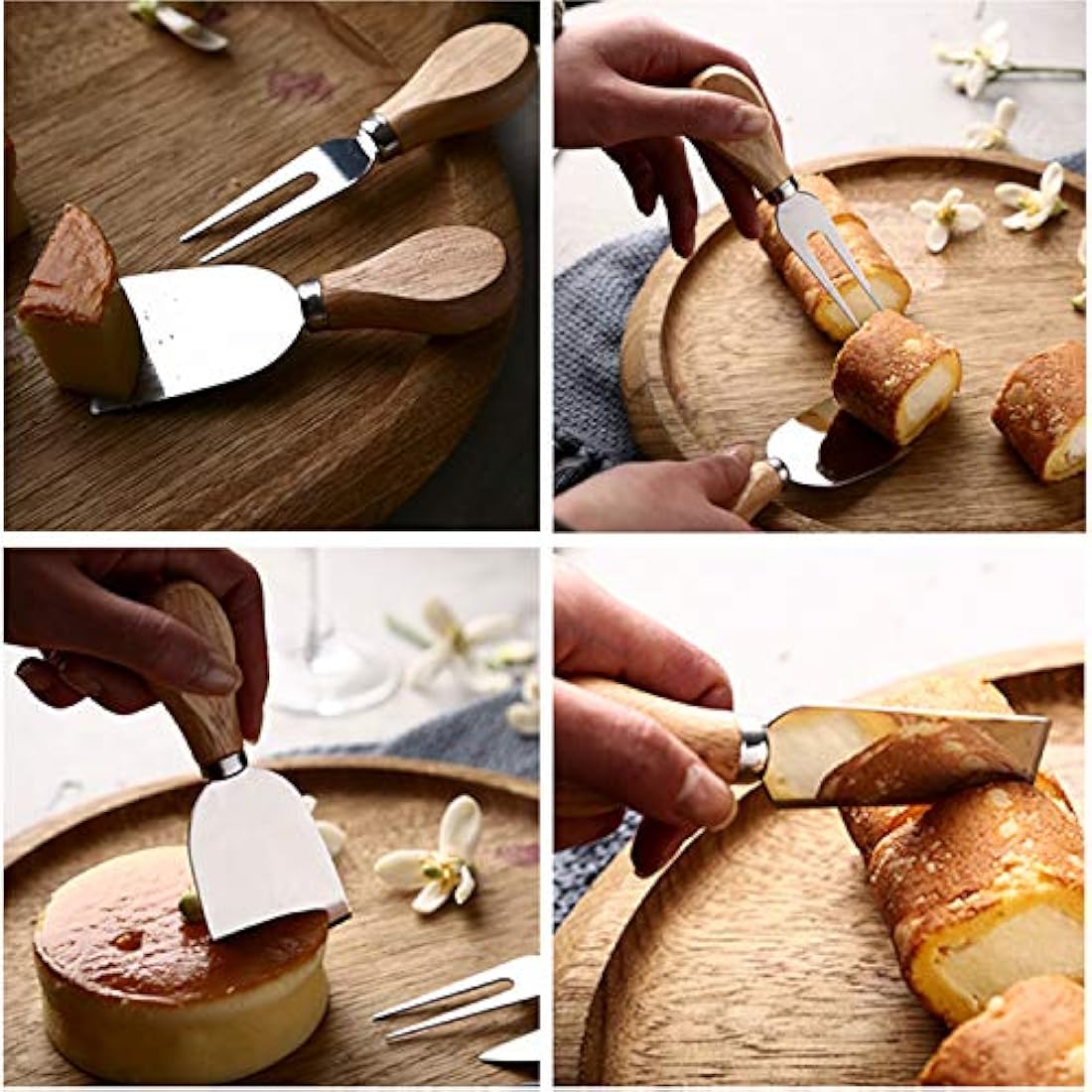 Juego de 6 cuchillos de queso con mango de madera de bambú