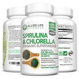 Allied Life espirulina y clorela. Cápsulas de proteínas