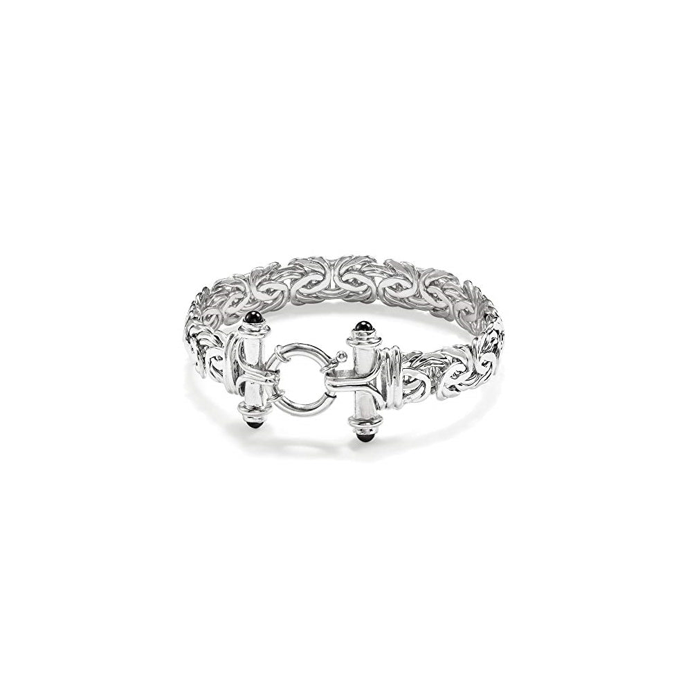 Pulseras y tobilleras bizantina de plata ley con ónix negro