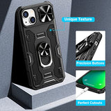 VEGO Funda para iPhone 13 con soporte, cubierta de cámara deslizante y soporte magnético de 360° y clip para cinturón, funda de grado militar, protección resistente a prueba de golpes para iPhone 13, color negro medianoche