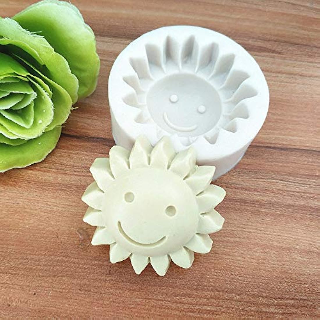 Molde de jabón de silicona con diseño de cara sonriente del sol, para decoración de tartas, con forma de flor de sol, chocolate, chocolate, fondant, barra de loción, molde de arcilla polimérica
