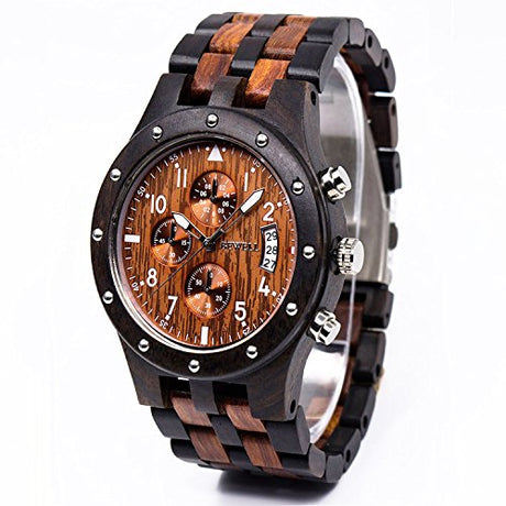 Reloj de madera con fecha de movimiento analógico