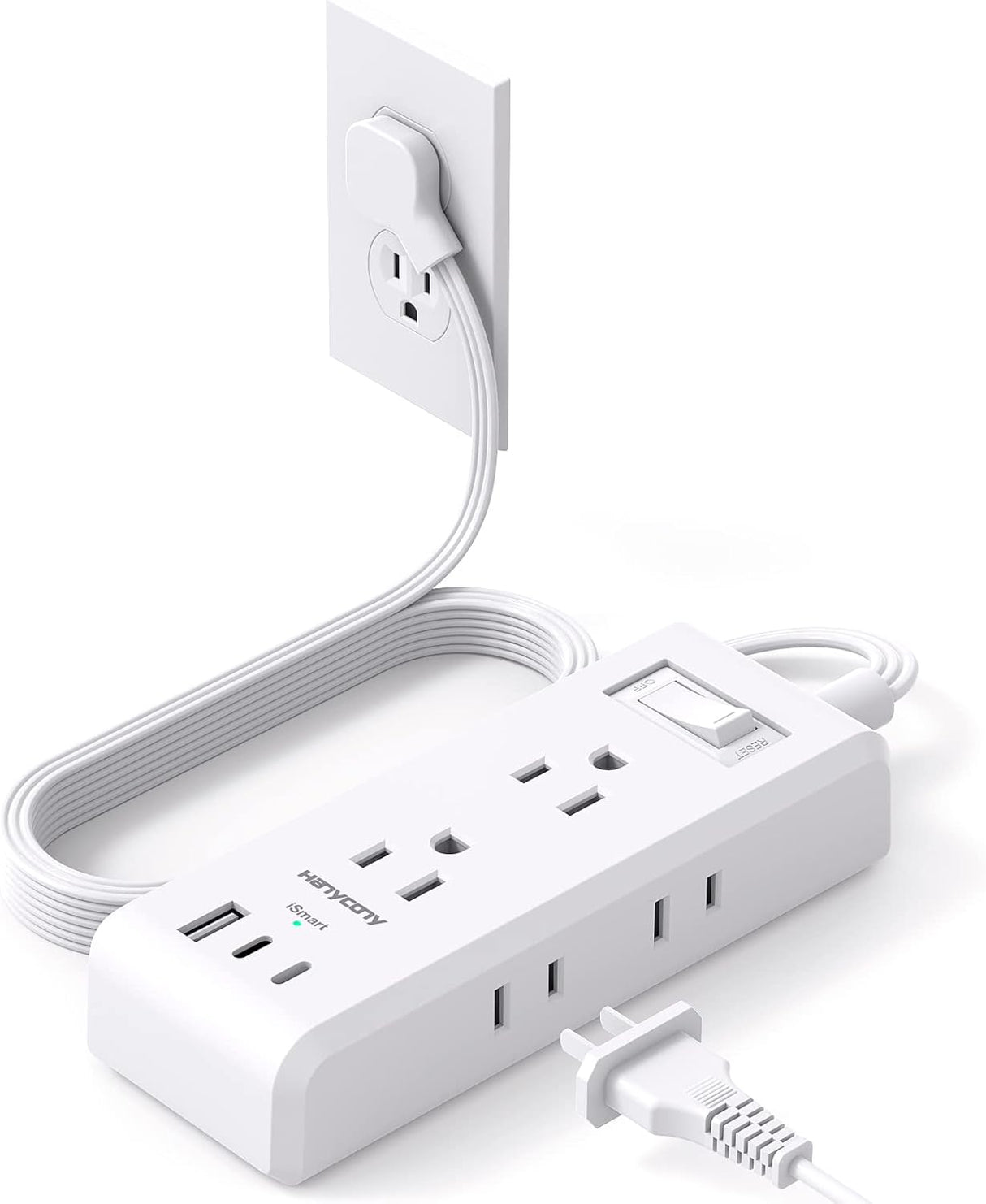 Regleta de alimentación de enchufe plano, cable de extensión