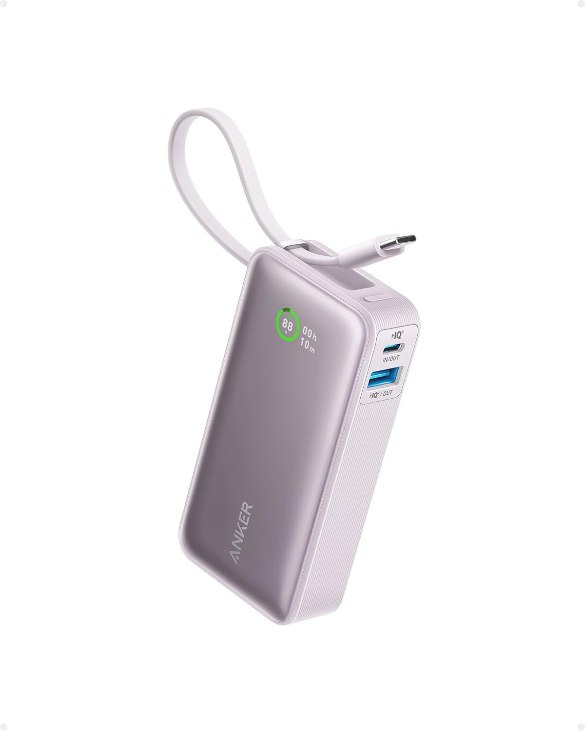 Cargador portátil de 10K con cable USB-C integrado PD 30