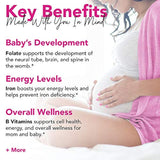 Pink Stork Premium Prenatal: vitaminas prenatales naturales + ingredientes orgánicos de alimentos enteros + folato + vitamina A + vitamina C + zinc + biotina, propiedad de las mujeres, 60 cápsulas