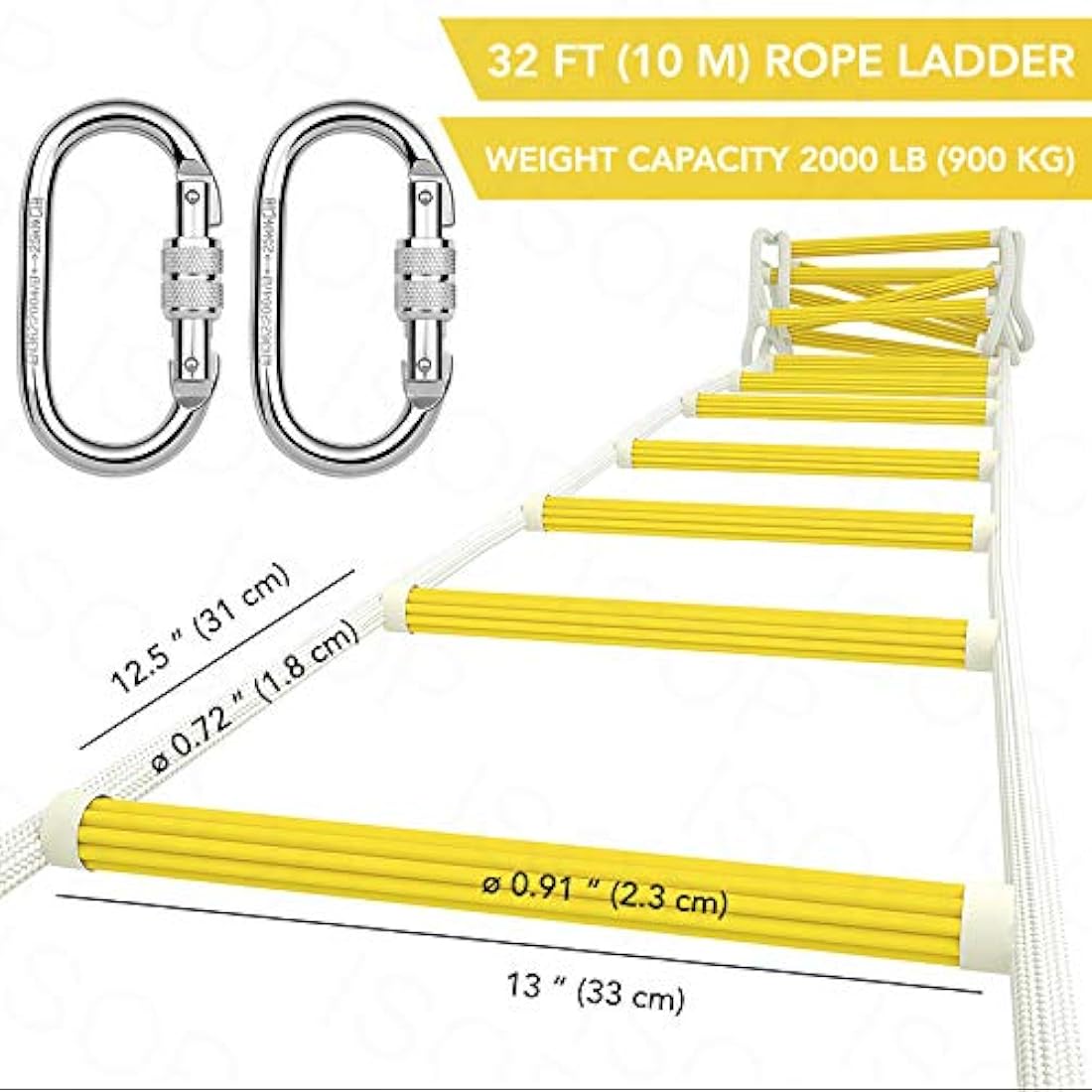 ISOP escalera de emergencia para fuego, 32.8 ft, resistente al fuego, escalera de cuerda de seguridad con cable de seguridad y cinturón de seguridad, reutilizable, capacidad de peso de hasta 2000 libras