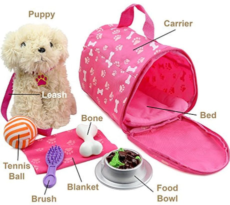 Set 9 accesorios de muñecas con cachorro de peluche