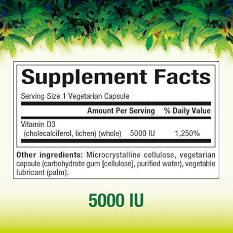 vitamina D3 5000 UI, suplemento alimenticio completo, vegano