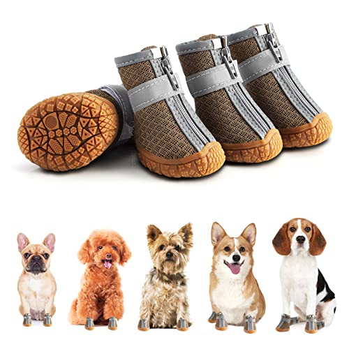 Botines de perro transpirables para senderismo para perros de tamaño pequeño, zapatos de cachorro para pavimento caliente, nieve, 4 unidades
