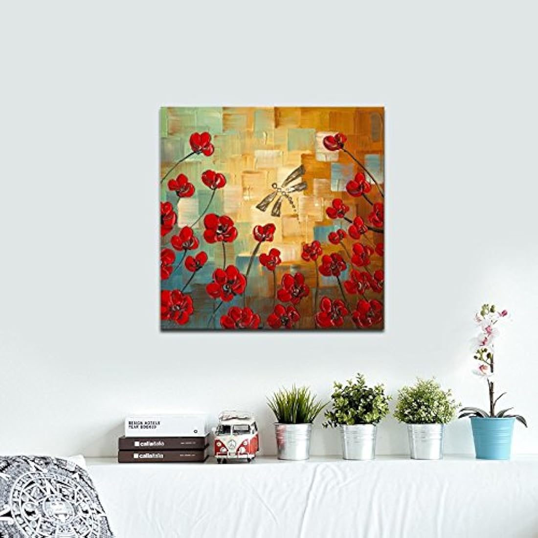 Wieco Art - libélulas aman las flores, pintura al óleo