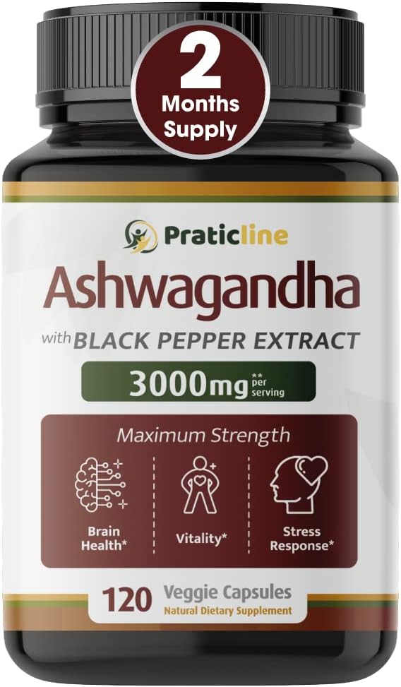 Cápsulas de Ashwagandha 3000 mg - Veganas, Orgánicas, 120 Cap