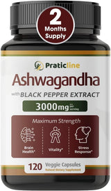 Cápsulas de Ashwagandha 3000 mg - Veganas, Orgánicas, 120 Cap