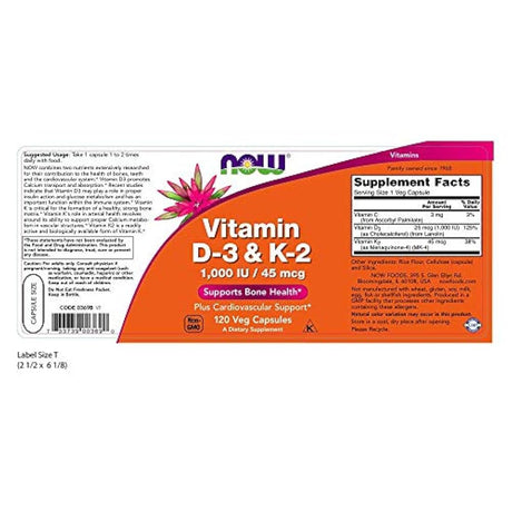 Vitamina D-3 y K-2 1000 IU/K2 0.0000058 oz. 120 VC, Now Foods, 1815, 120, 1, 1