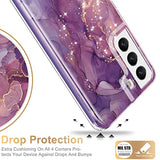 ESDOT Funda para Samsung Galaxy S22, grado militar, prueba de caídas de 21 pies, funda resistente con diseños de moda para mujeres y niñas, funda protectora para Galaxy S22 de 6.1 pulgadas, mármol morado con purpurina