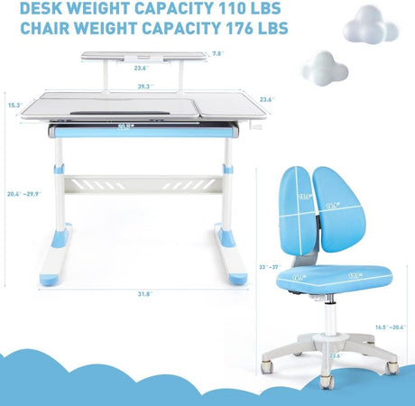 Escritorio y Silla Ajustables para Niños, Ergonómicos y con Cajón