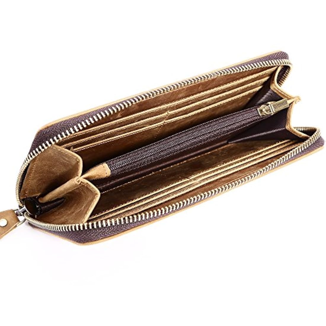 Cartera larga para hombre de piel auténtica con cierre