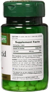 Suplemento de Ácido Fólico 800 mcg Nature's Bounty, 250 Tabletas