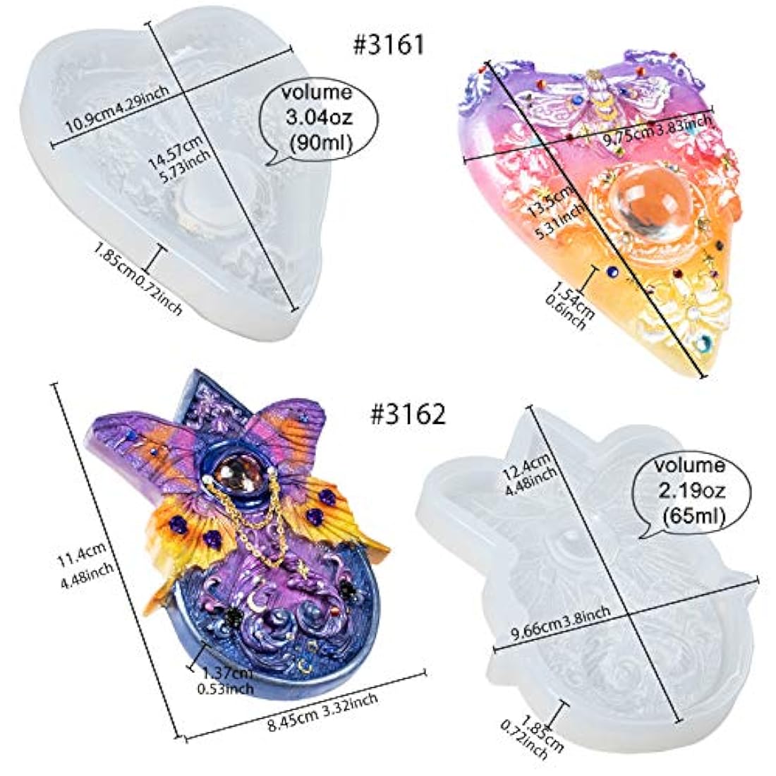 FUNSHOWCASE Oculus Planchette Moldes de resina de silicona mariposa y polilla para fundición epoxi, arcilla polimérica proyecto de manualidades 2 en conjunto 5.3 pulgadas