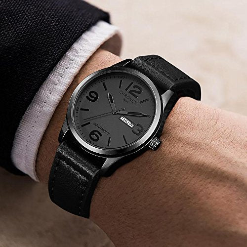 Reloj de pulsera de cuero negro para hombres