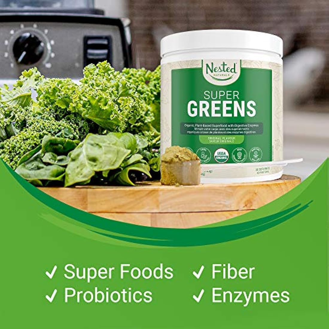 Superfood en polvo ingredientes orgánicos Nested Naturals