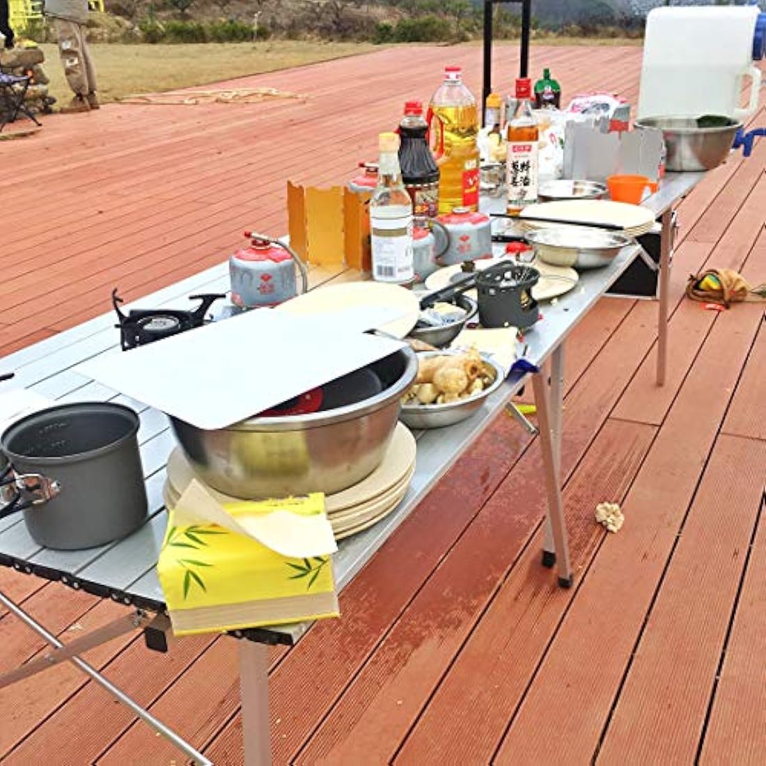 Mesa plegable de aluminio ajustable en altura para acampar