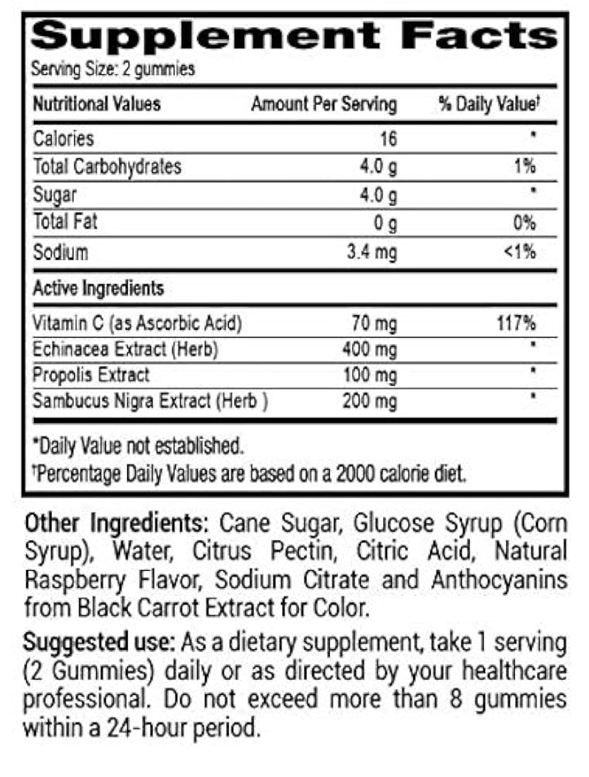Elderberry 200 mg Gommies con vitamina C,equinácea,propóleos