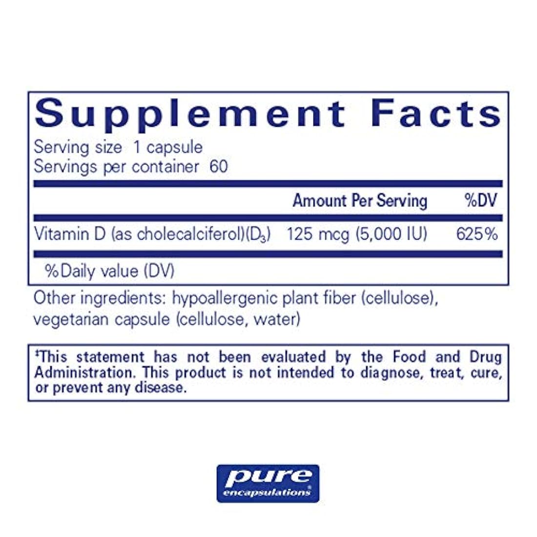 Cápsulas puras - Vitamina D3 5,000, 5000 UI, 1