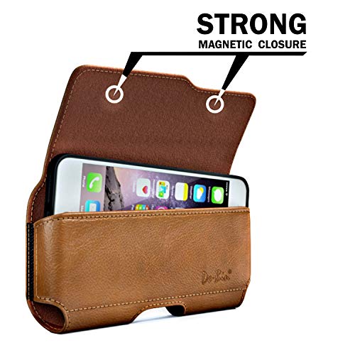 De-Bin Funda para iPhone 13 Pro, 13, 12 Pro, 12, 11, XR, de piel de alta calidad con clip para cinturón / cierre magnético para teléfono celular (compatible con teléfono con funda Otterbox) color marrón