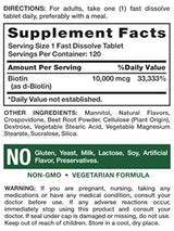 Biotin 10000mcg | 120 comprimidos de disolución rápida | Máxima fuerza | Suplemento para piel y uñas del cabello | Sabor natural de bayas | Vegetariano, sin OMG, sin gluten | por Nature 's Truth