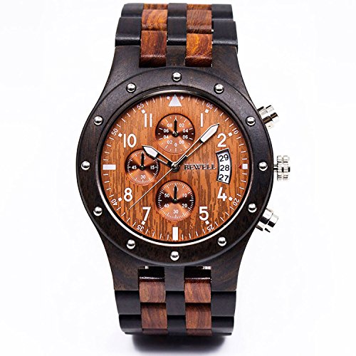 Reloj de madera con fecha de movimiento analógico