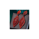 Aretes colgantes de 2 hojas con cristales de estrás rojo