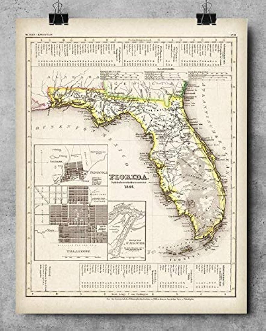 mapa de Florida- 11 x 14 sin marco - gran decoración