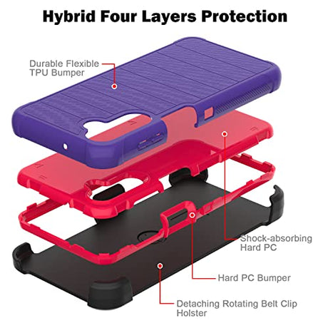 Leptech Funda para Samsung Galaxy A13 5G con protector de pantalla de TPU, [Serie Holster] con clip de cinturón protector resistente, cuerpo completo, resistente, a prueba de golpes, antideslizante, funda para teléfono celular (morado)