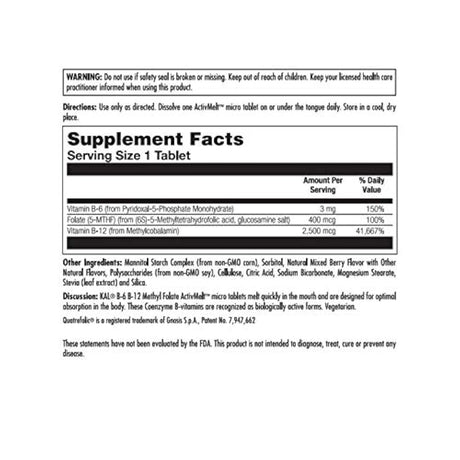 KAL B-6/B-12 Metil Folate Activmelt, mezcla de bayas, blanco, 60 unidades