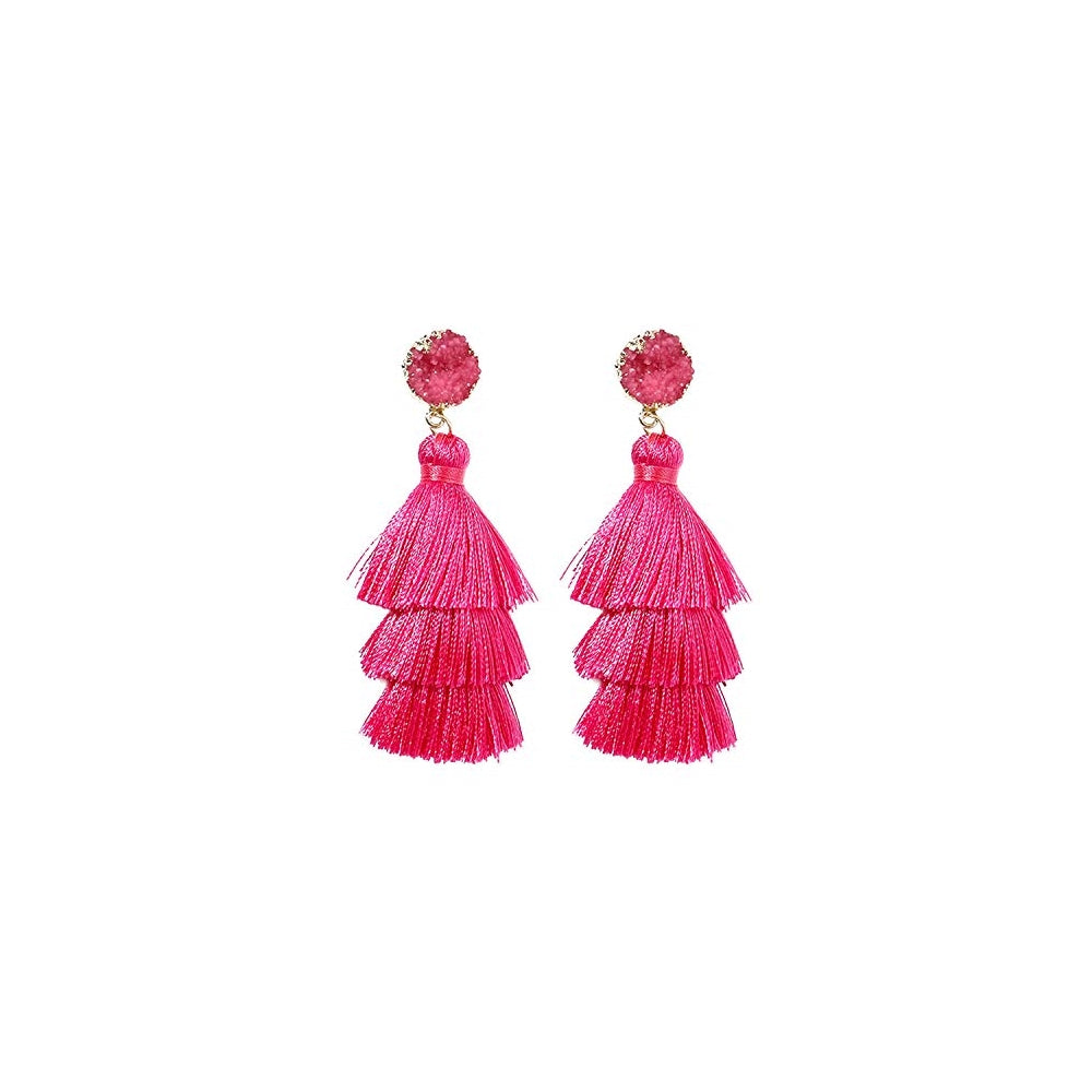 Aretes colgantes de borla coloridos para mujer