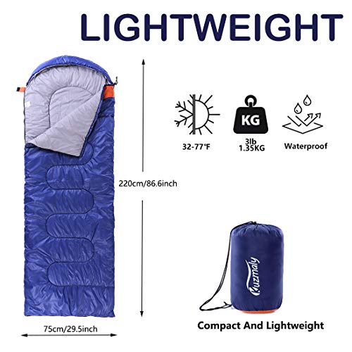 Kuzmaly Camping Sleeping Bag 3 Seasons Lightweight &amp;Waterproof with Compression Sack Camping Sleeping Bag Indoor &amp; Outdoor for Adults &amp; Kids…