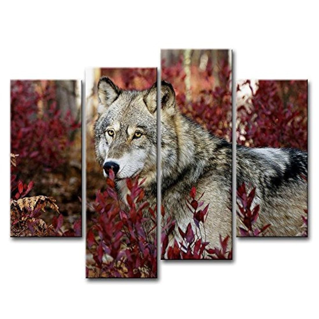 4 paneles de lienzo con impresiones artísticas de lobo