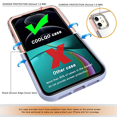 COOLQO - Funda transparente de silicona de cuerpo completo 360º a prueba de golpes, compatible con iPhone 12 / iPhone 12 Pro de 6.1 pulgadas [con 2 protectores de pantalla de vidrio templado], rosa