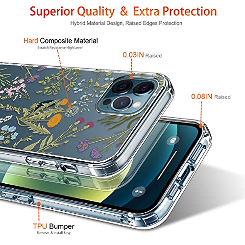GiiKa Funda para iPhone 12 Pro Max con protector de pantalla, transparente de cuerpo completo a prueba de golpes de protección floral niñas mujeres caso duro con TPU parachoques cubierta teléfono caso para iPhone 12 Pro Max, flores verdes