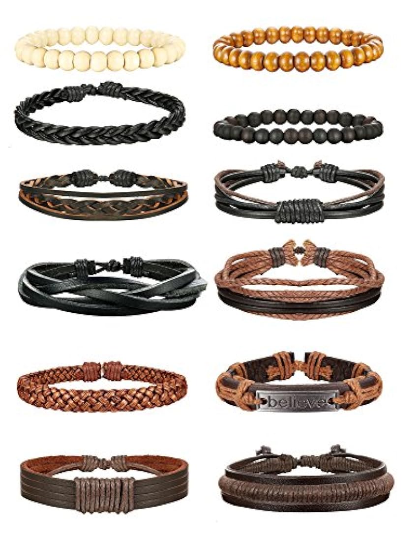 Pulsera de piel trenzada ajustable para hombre y mujer